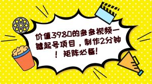 多多视频一键起号项目，制作2分钟！矩阵必备！-网创星球